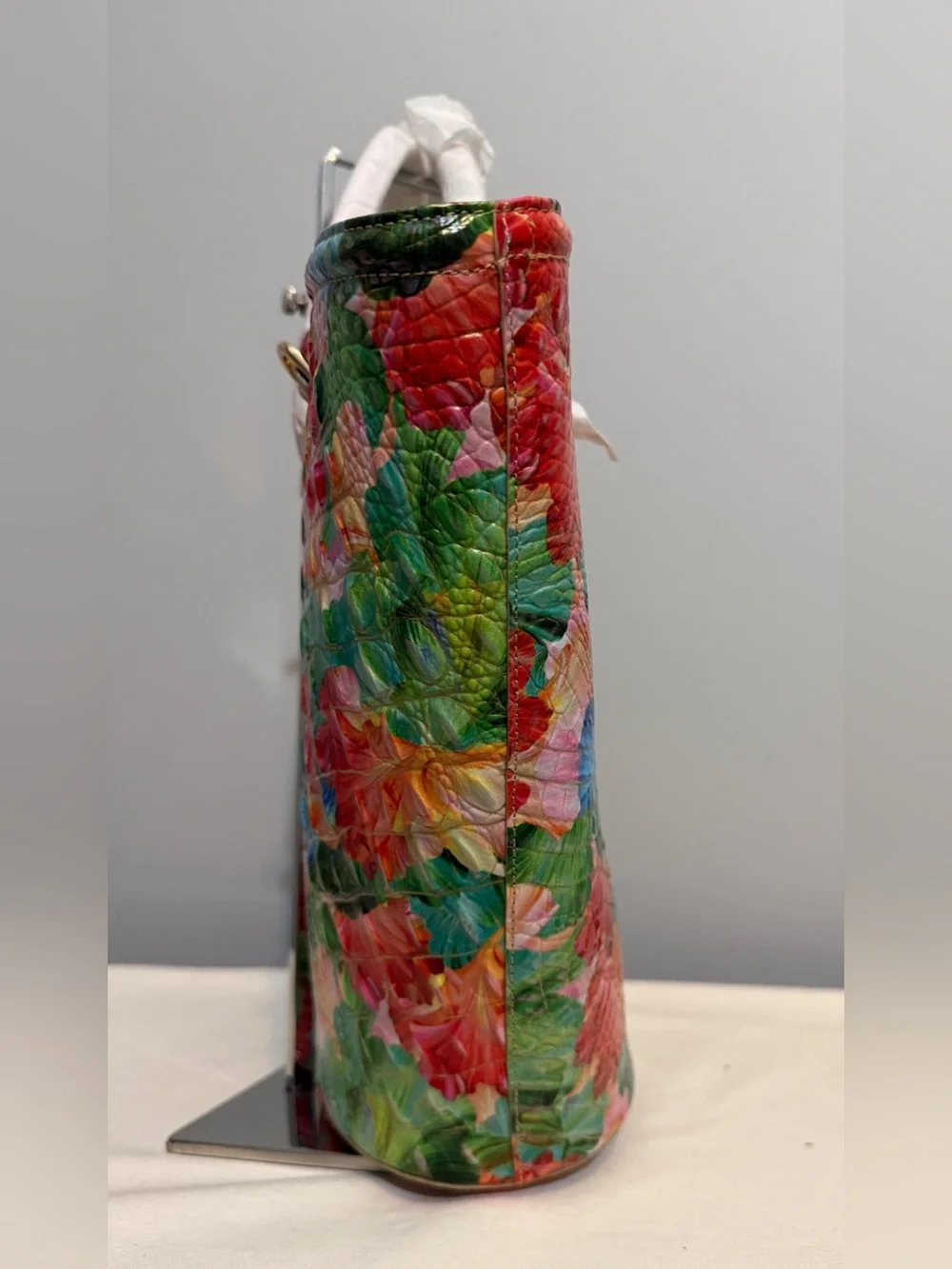 Brahmin Mira Taffy Melbourne Tote Bag Floral Leather Dust Bag NWT